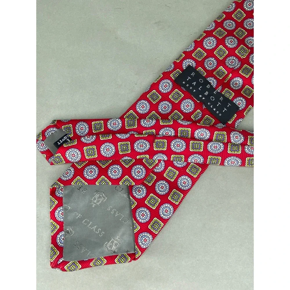 Robert Talbott‎ Mens Tie Red Geometric Medallion Silk Best of Class Formal 58x4